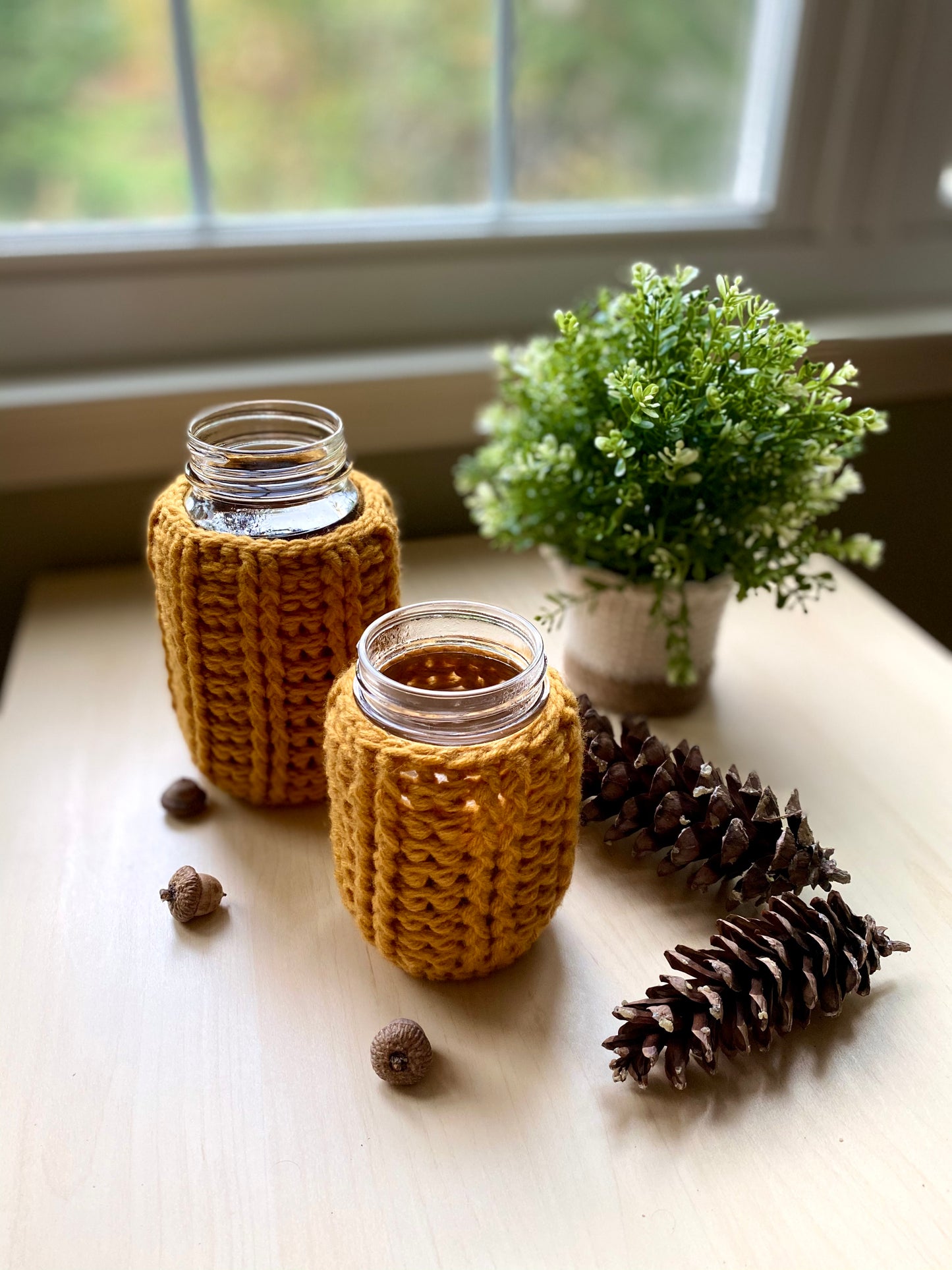 Mason Jar Cozy in 2 sizes Crochet Pattern - Instant Download PDF