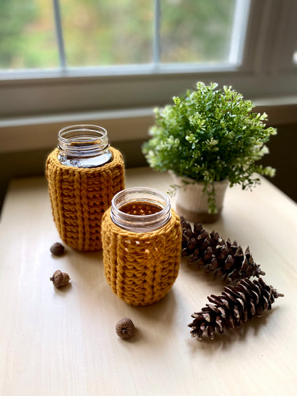Mason Jar Cozy in 2 sizes Crochet Pattern - Instant Download PDF