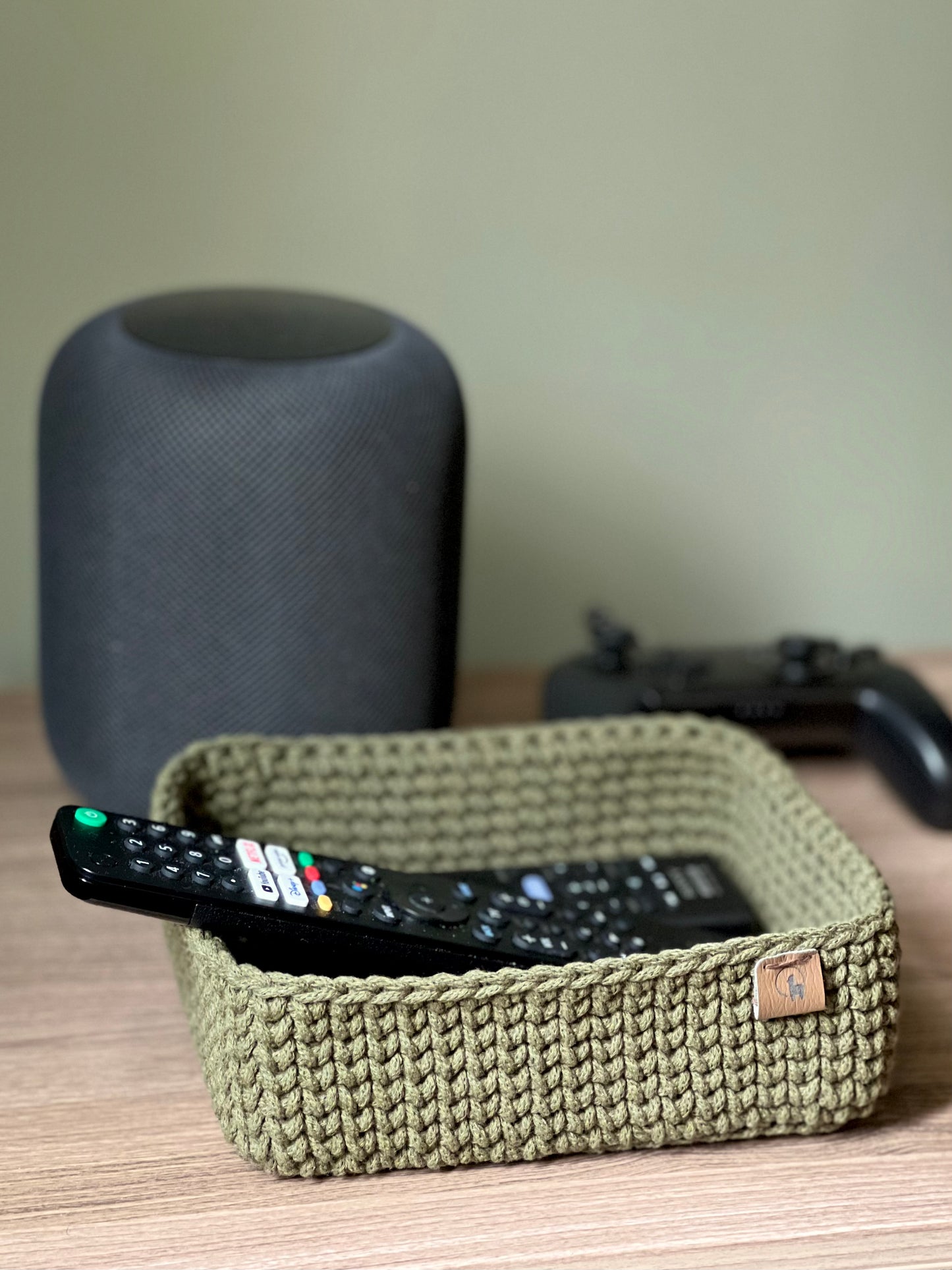 Rectangular Crochet Basket (Large or Small) - Cotton Storage Tray for Shelves & Desks