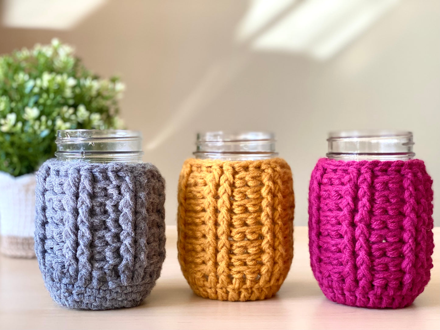 Mason Jar Cozy in 2 sizes Crochet Pattern - Instant Download PDF