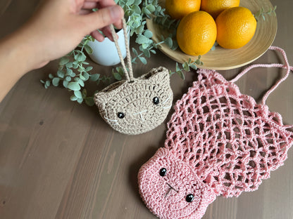 Cat Foldable Market Bag Crochet Pattern - Instant Download PDF