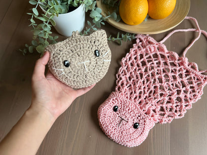 Cat Foldable Market Bag Crochet Pattern - Instant Download PDF