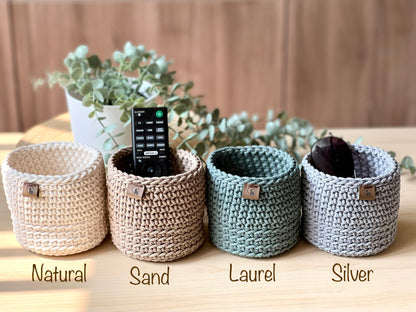 Hand-Crocheted Storage Basket (4.5")- Minimalist Two Tone Organizer