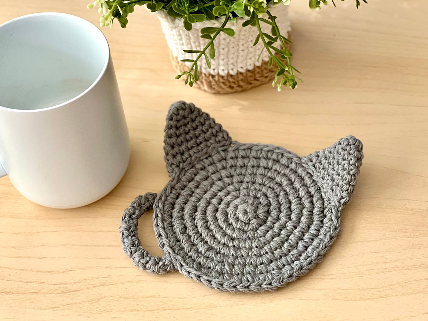Minimalist Hand-crocheted Cat Coasters - Set of 2