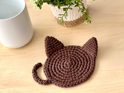 Minimalist Hand-crocheted Cat Coasters - Set of 2