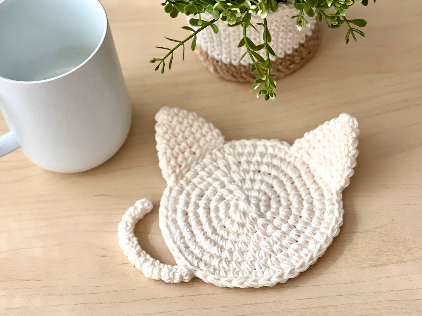 Minimalist Hand-crocheted Cat Coasters - Set of 2