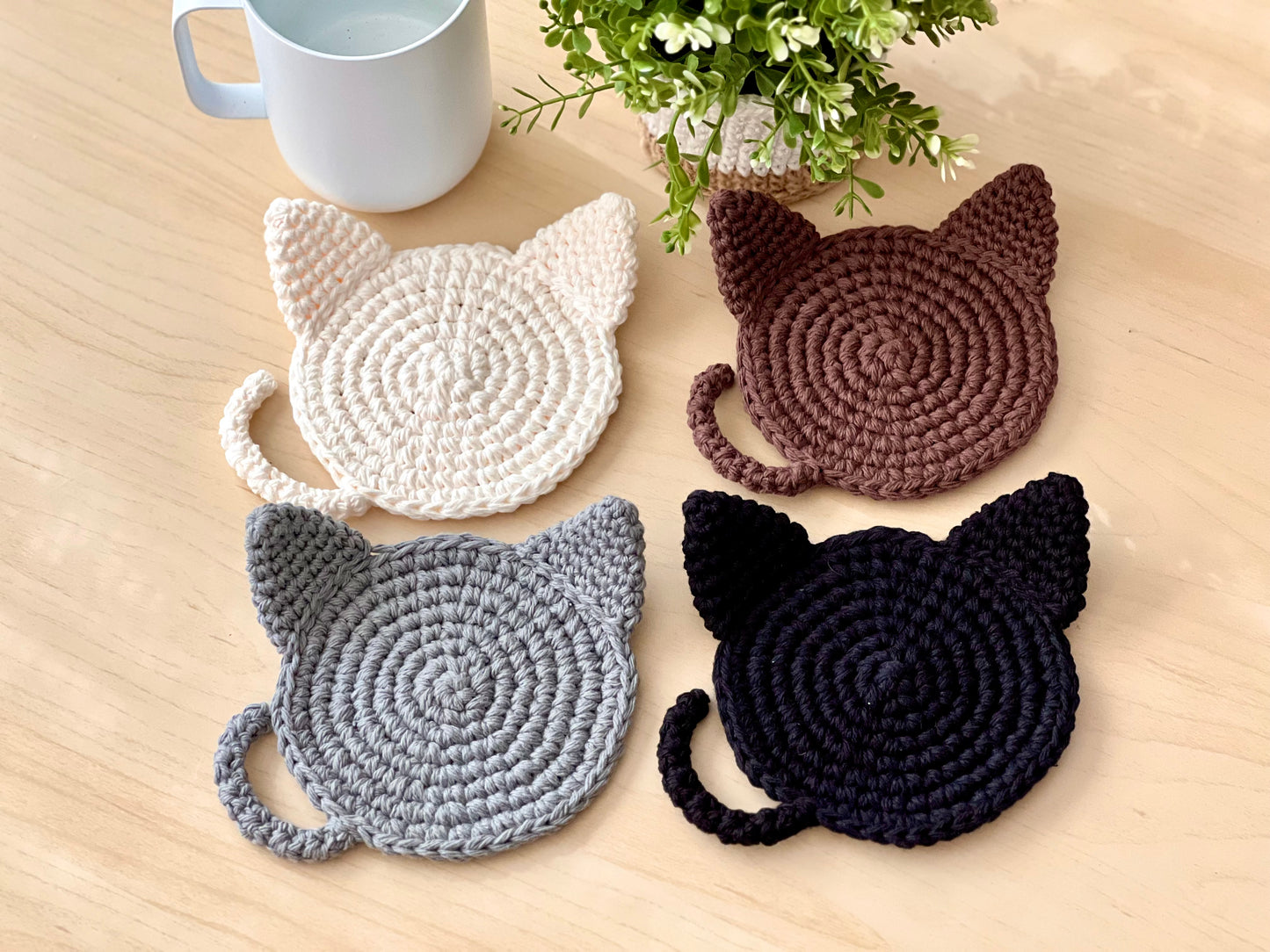 Minimalist Hand-crocheted Cat Coasters - Set of 2