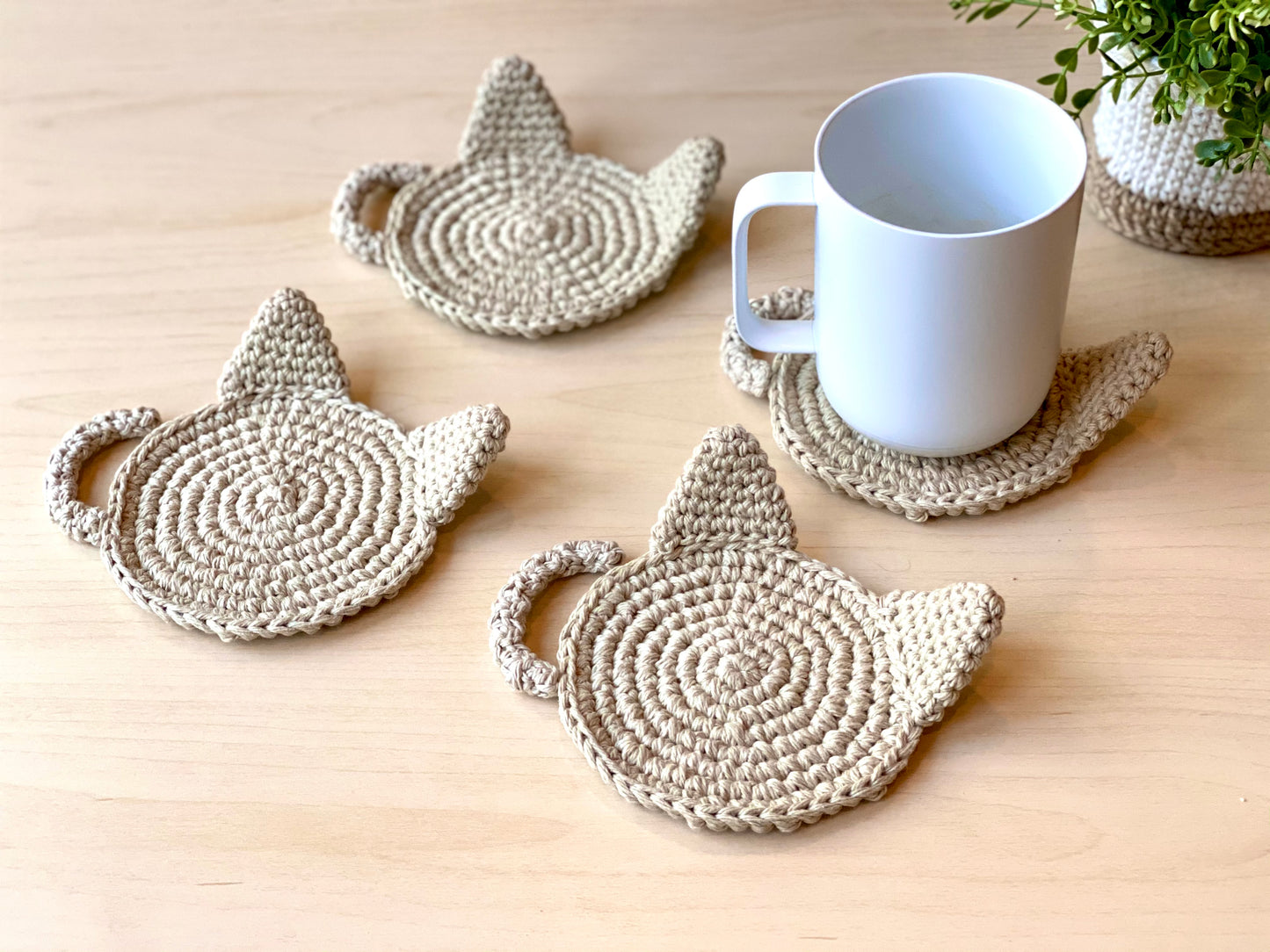 Minimalist Hand-crocheted Cat Coasters - Set of 2