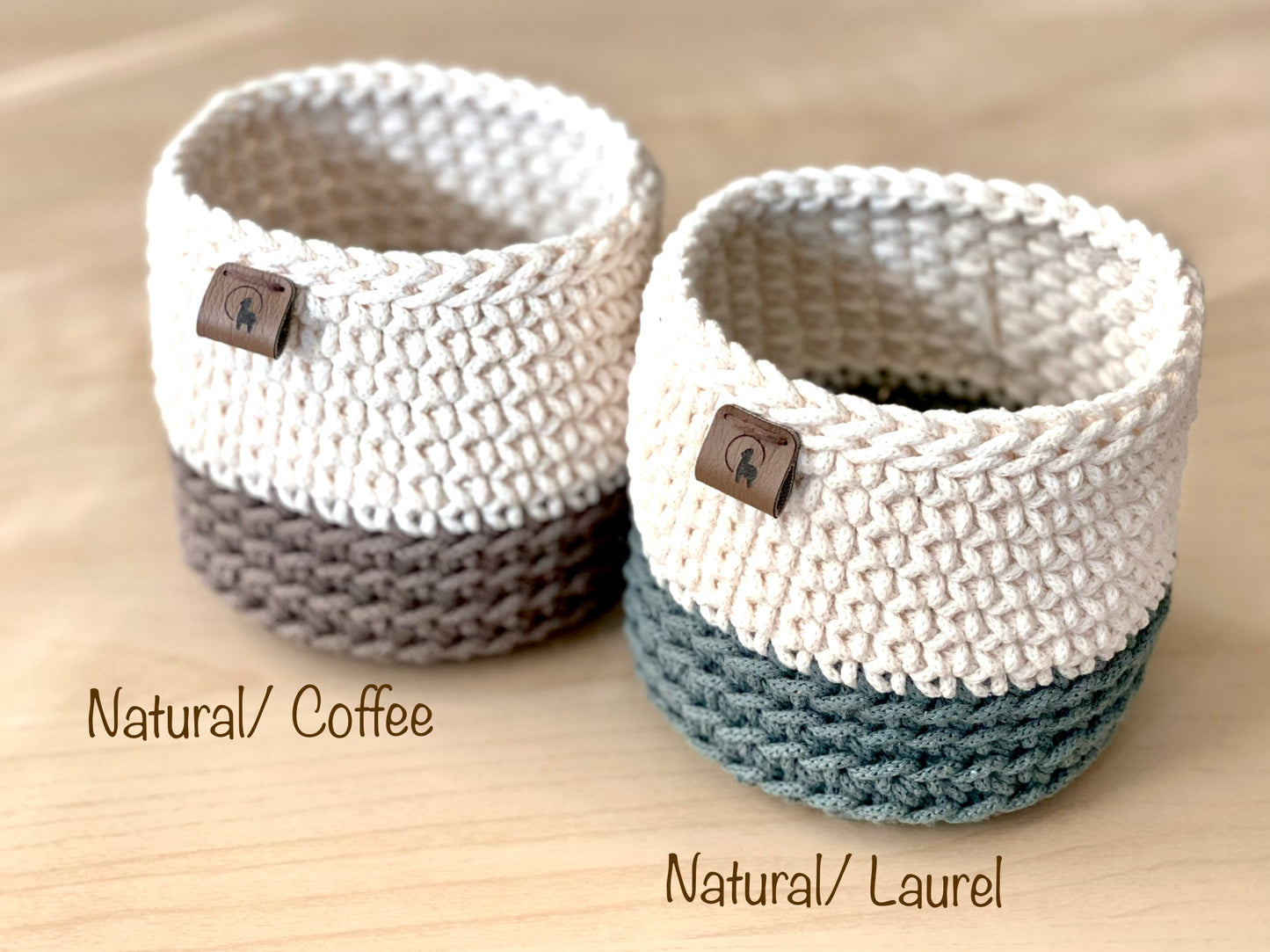Hand-Crocheted Storage Basket (4.5")- Minimalist Two Tone Organizer