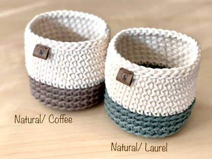Hand-Crocheted Storage Basket (4.5")- Minimalist Two Tone Organizer