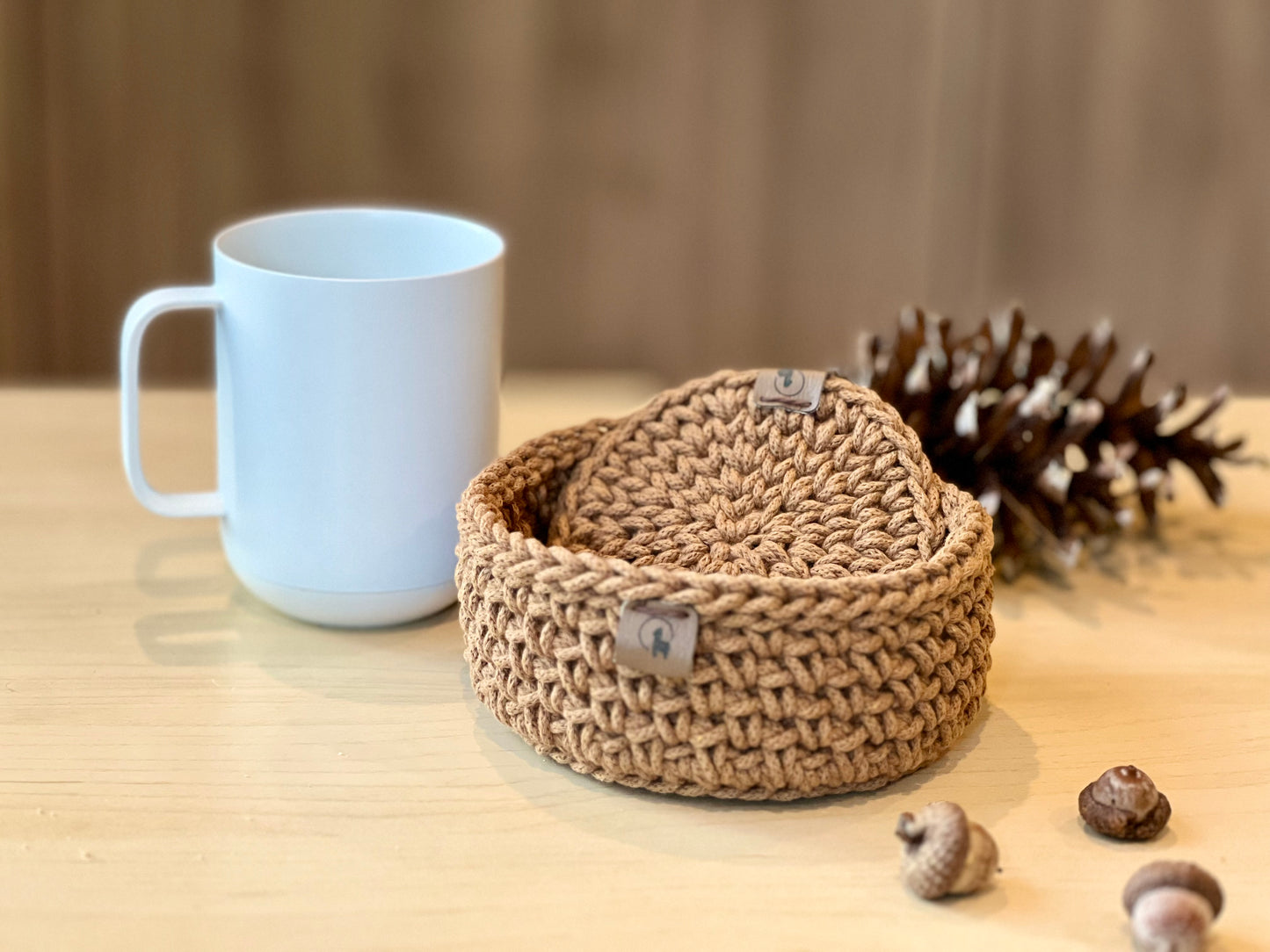 Hand-crocheted Coasters & Holder - Set of 4, 6, or 8