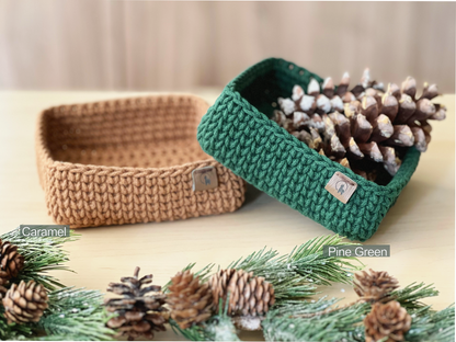 6" Square Crochet Basket - Cotton Napkin Holder & Catch-all Tray