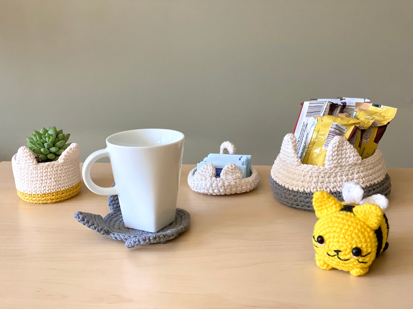 Minimalist Hand-crocheted Cat Coasters - Set of 2