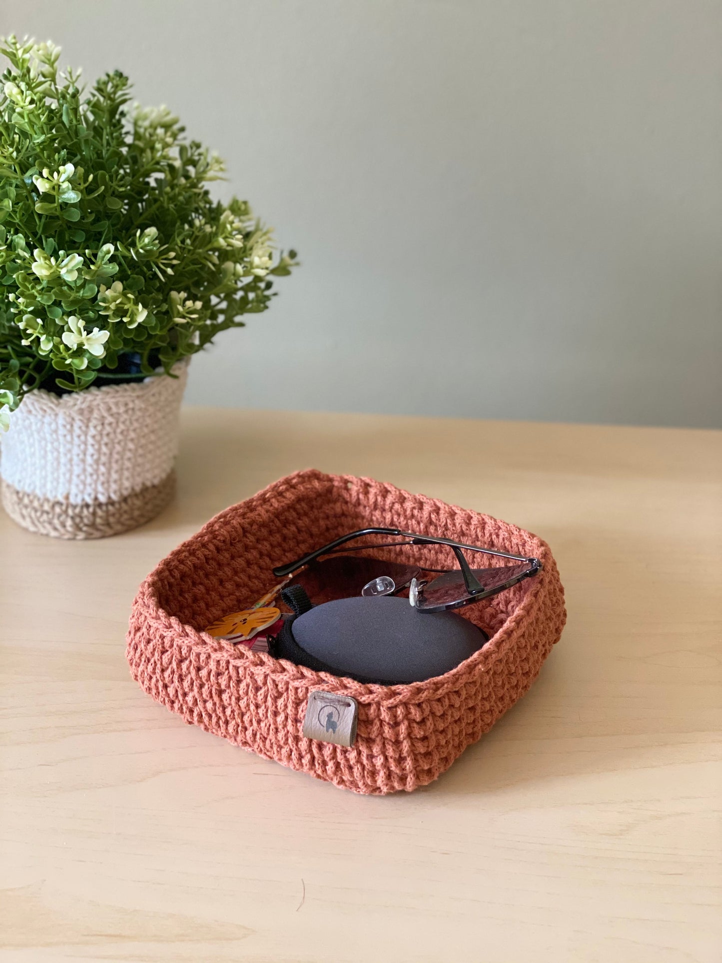 6" Square Crochet Basket - Cotton Napkin Holder & Catch-all Tray