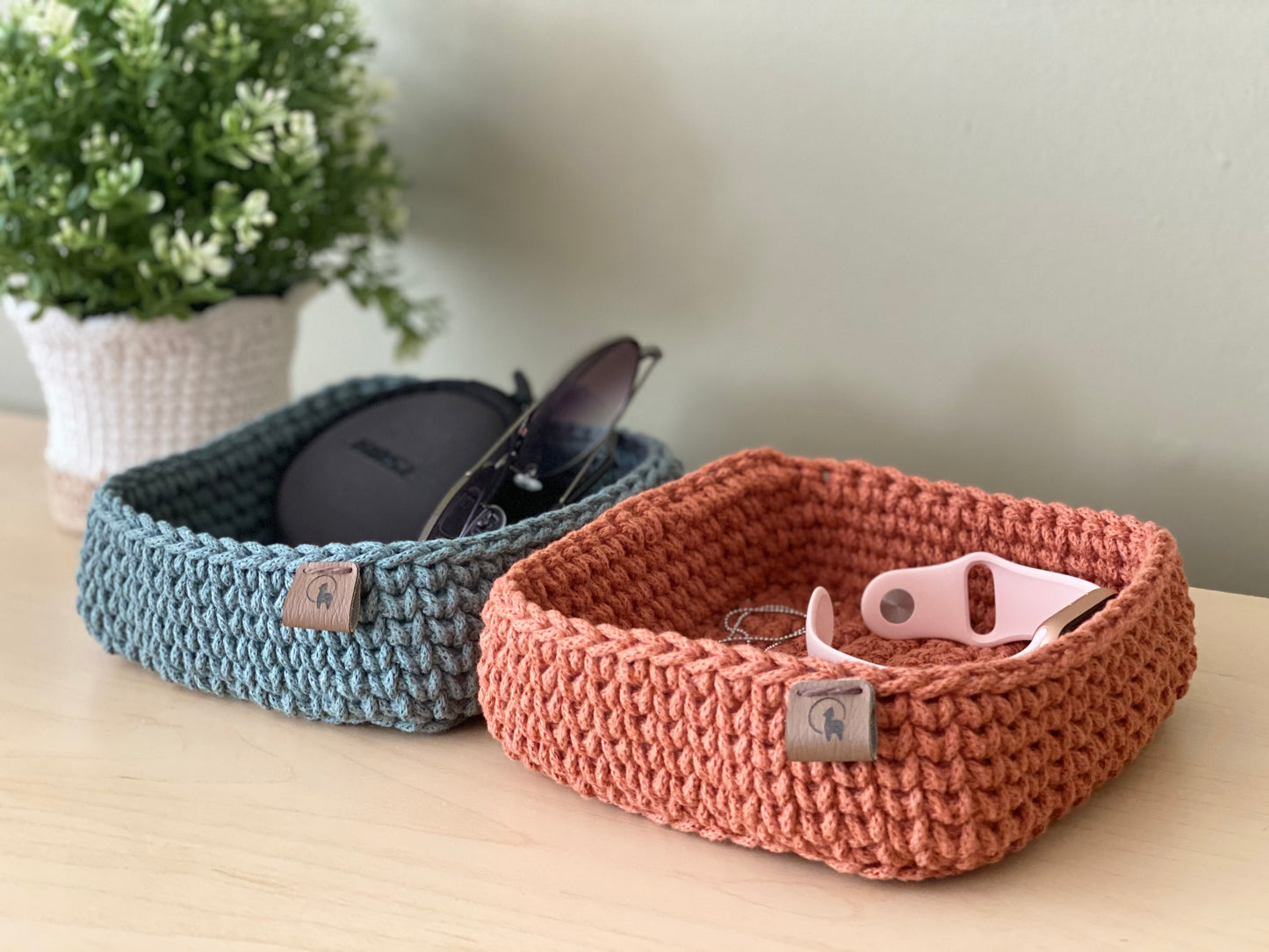 6" Square Crochet Basket - Cotton Napkin Holder & Catch-all Tray