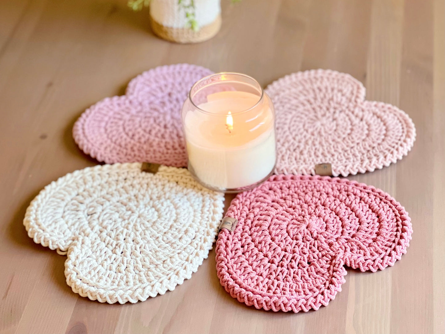 Crochet Heart Hot Pad - Thick Cotton Trivet & Heat Resistant Pot Holder