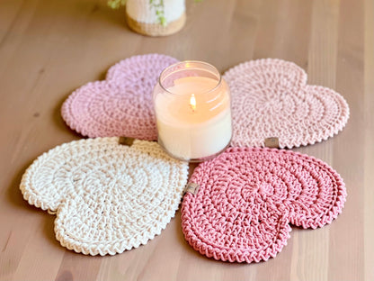 Crochet Heart Hot Pad - Thick Cotton Trivet & Heat Resistant Pot Holder