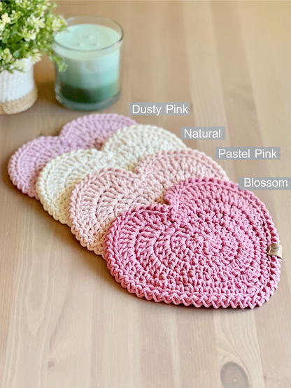 Crochet Heart Hot Pad - Thick Cotton Trivet & Heat Resistant Pot Holder