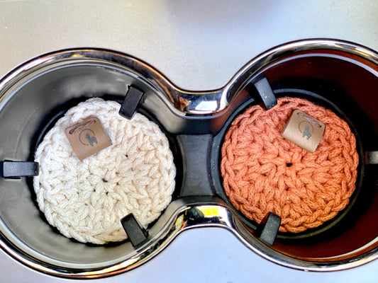 Crocheted Car Coasters with Removal Tab (Set of 2)