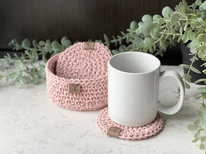 Hand-crocheted Coasters & Holder - Set of 4, 6, or 8