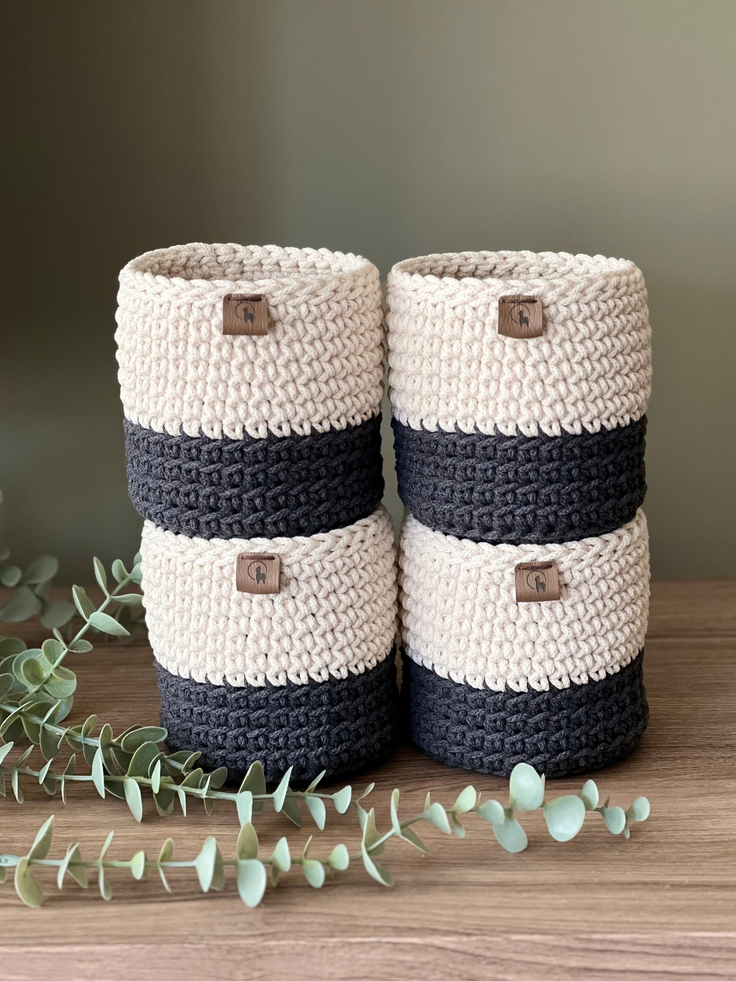 Hand-Crocheted Storage Basket (4.5")- Minimalist Two Tone Organizer
