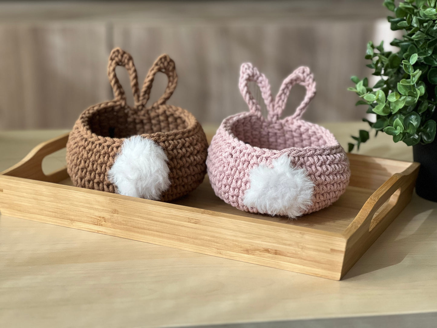 Hand-crocheted Easter Bunny Basket, 100% Cotton