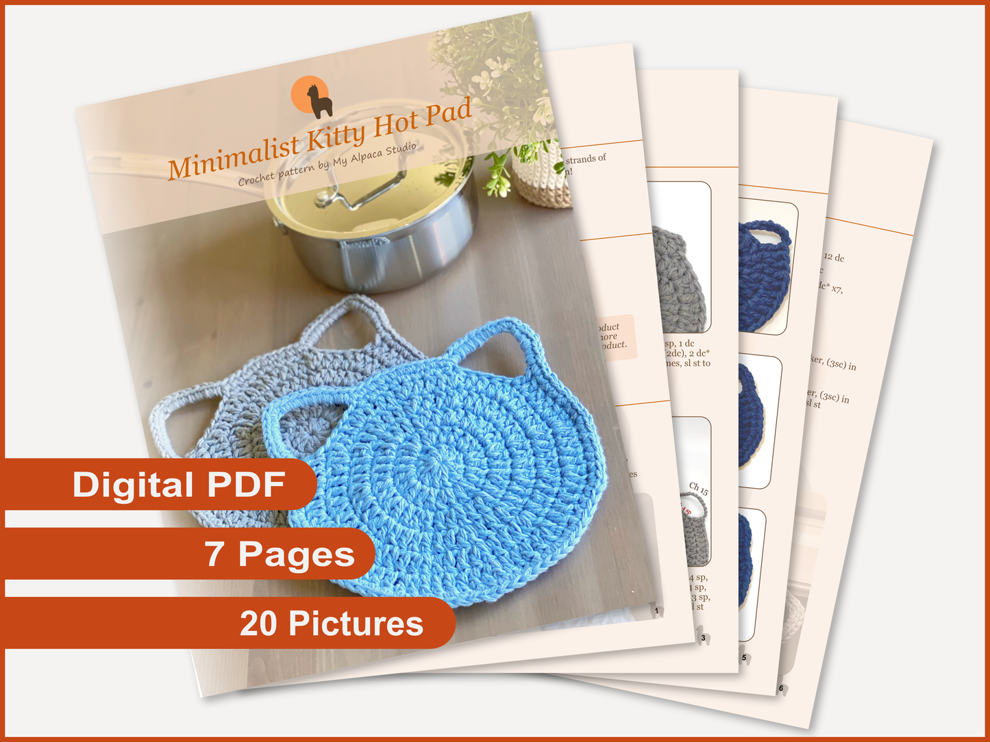 Cat Potholder & Dish Scrubby Crochet Pattern - Instant Download PDF