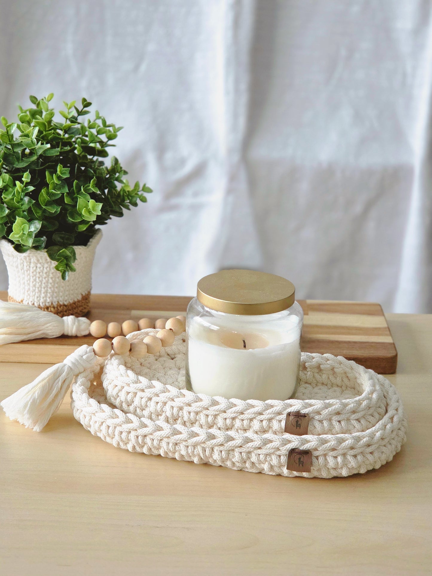 Oval Crochet Tray Set (Small & Large) - Cotton Storage Trays for Home Organization