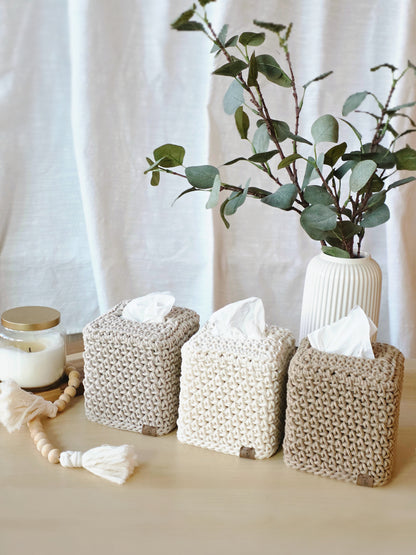 Crocheted Square Tissue Box Cover - Modern Cotton Boutique Box Sleeve