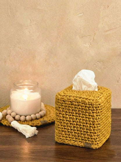 Crocheted Square Tissue Box Cover - Modern Cotton Boutique Box Sleeve