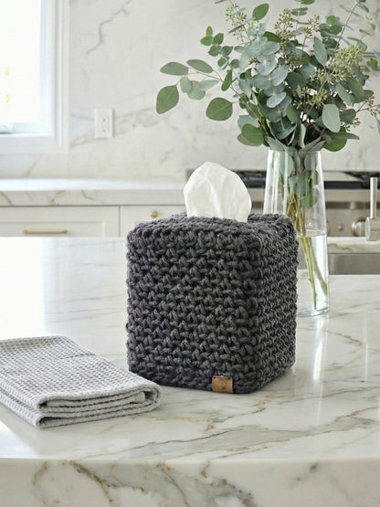 Crocheted Square Tissue Box Cover - Modern Cotton Boutique Box Sleeve