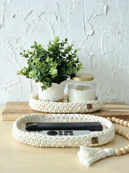 Oval Crochet Tray Set (Small & Large) - Cotton Storage Trays for Home Organization