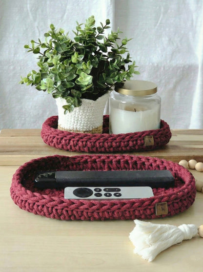 Oval Crochet Tray Set (Small & Large) - Cotton Storage Trays for Home Organization