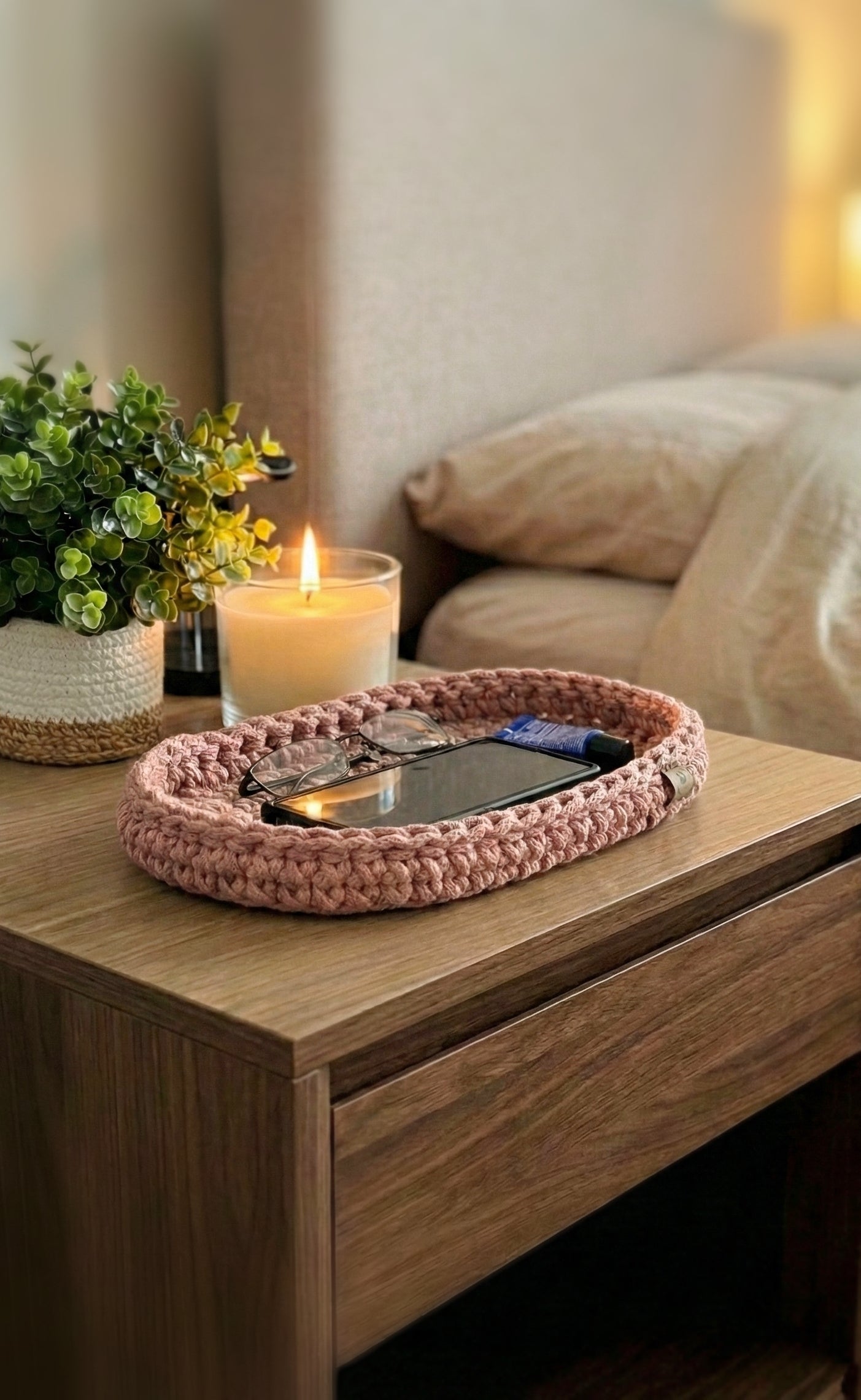 Oval Crochet Tray Set (Small & Large) - Cotton Storage Trays for Home Organization