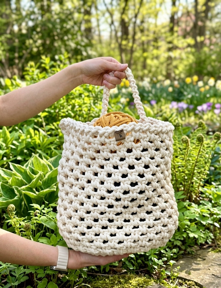 Crochet Cotton Hanging Basket - Heavy-Duty Wall Organizer & Storage Bin