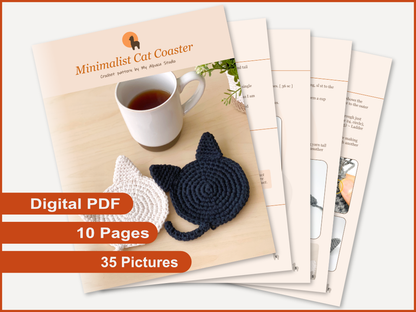 Minimalist Cat Coaster Crochet Pattern - Instant Download PDF