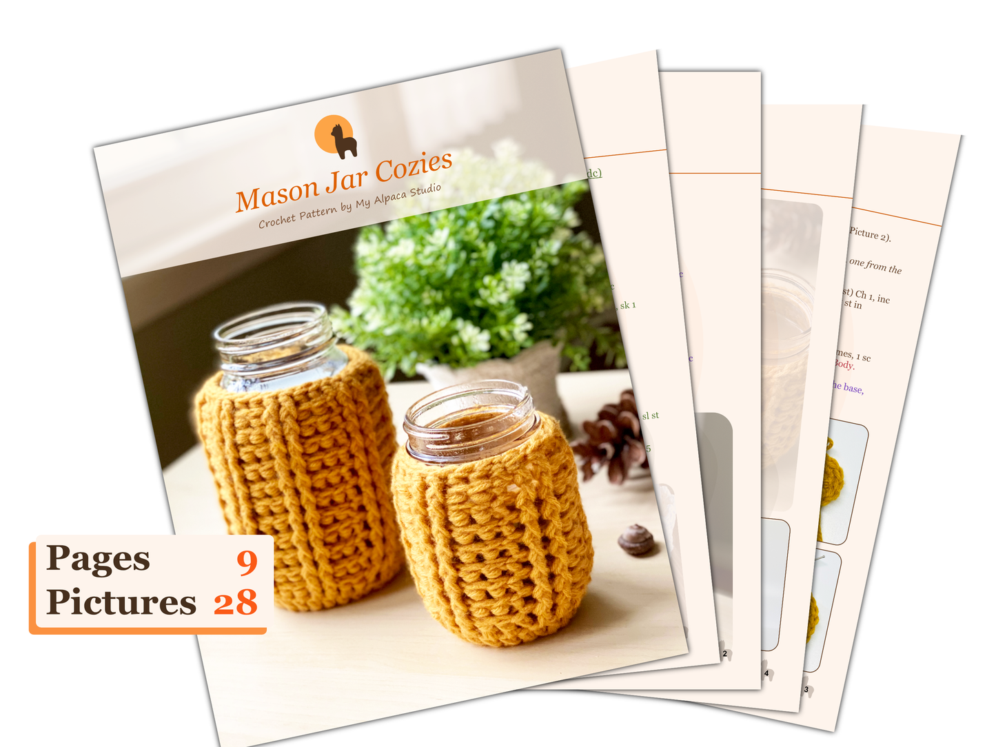 Mason Jar Cozy in 2 sizes Crochet Pattern - Instant Download PDF