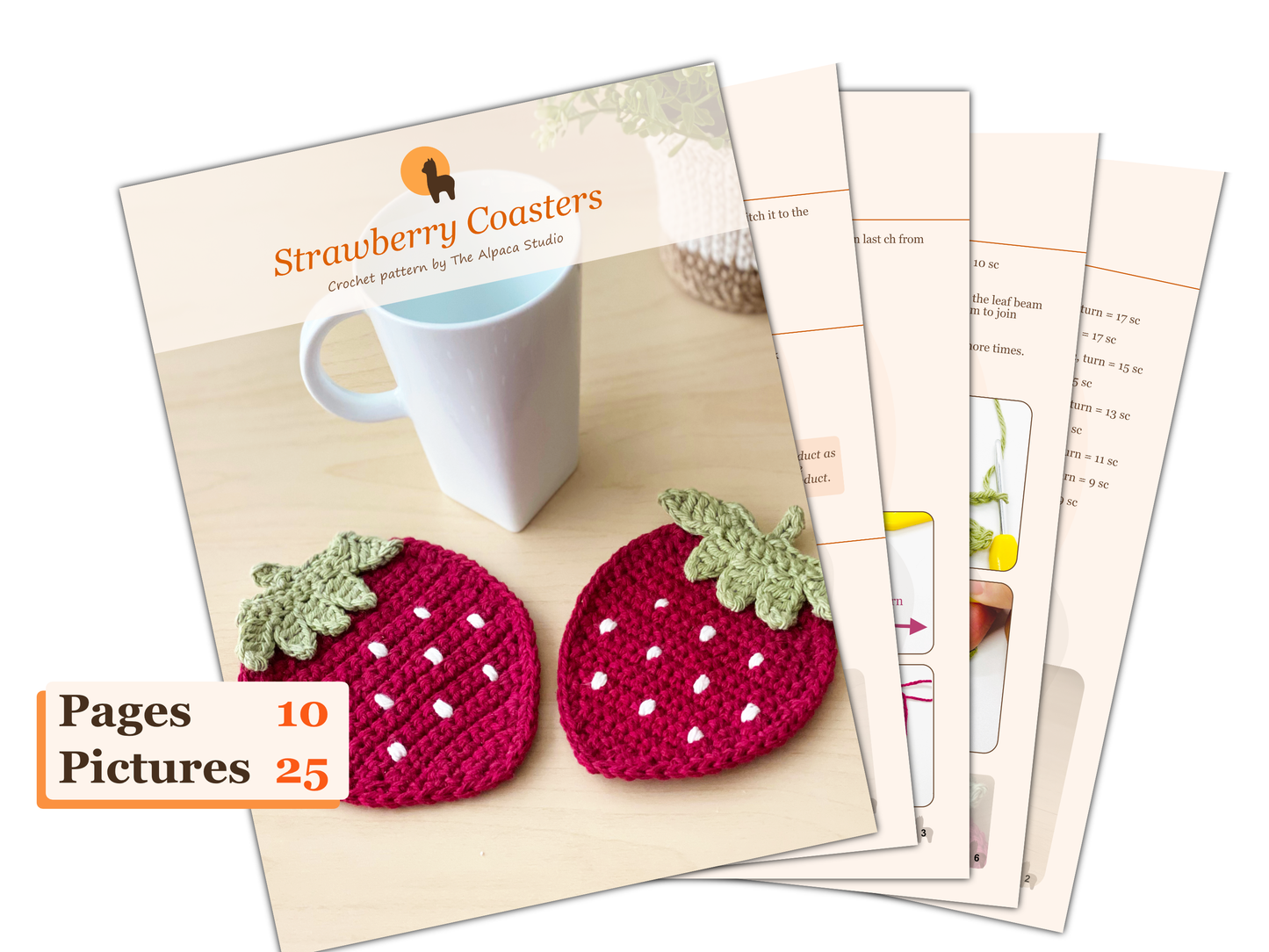 Strawberry Coaster Crochet Pattern - Instant Download PDF