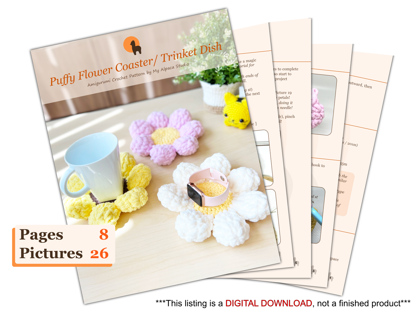 No-Sew Puffy Flower Crochet PATTERN (PDF Download)
