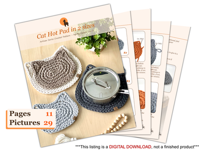 Cat Hot Pad in 2 sizes Crochet Pattern - Instant Download PDF
