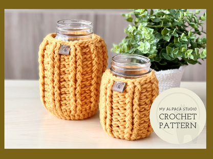 Mason Jar Cozy in 2 sizes Crochet Pattern - Instant Download PDF