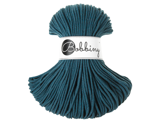 Bobbiny 3mm Braided Cotton Cord (100m/ 108yds) -- PEACOCK BLUE -- Macrame & Crochet