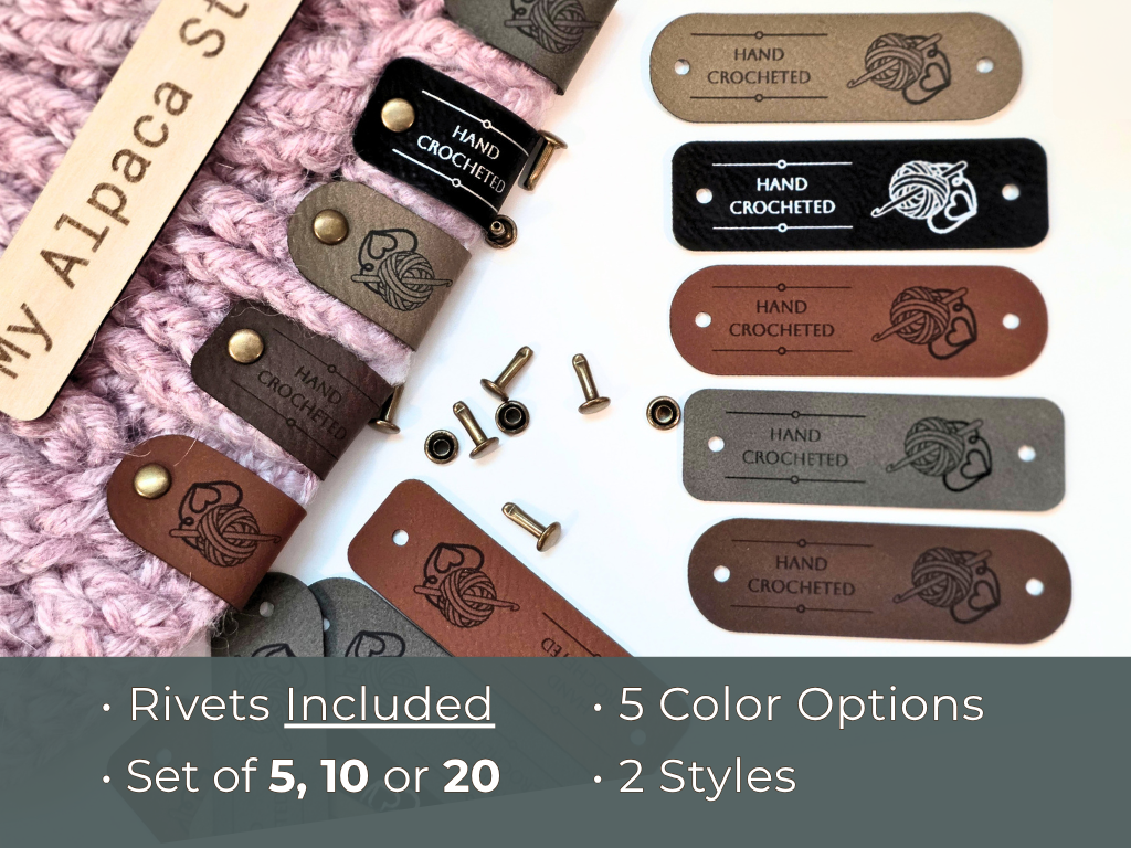 Vegan Leather Tags (set of 5, 10 or 20), Snap-rivets included