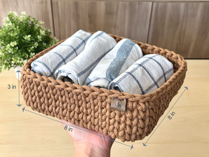 8" Square Crochet Basket - Cotton Napkin Holder & Catch-all Tray