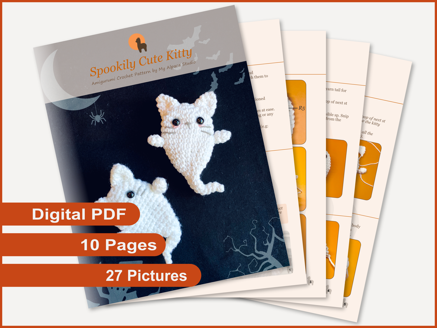 Ghost Cat Pocket Doll Crochet Pattern - Instant Download PDF