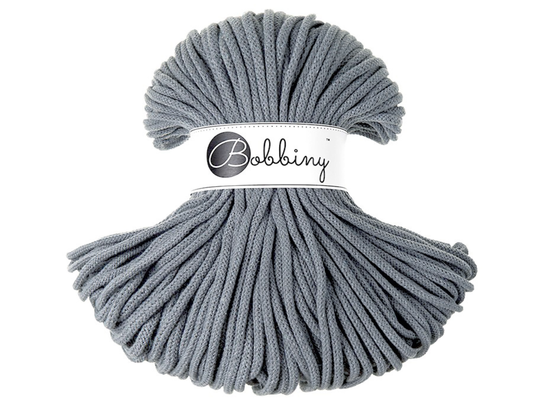 Bobbiny 5mm Braided Cotton Cord (100m/ 108yds) -- STEEL -- Macrame & Crochet