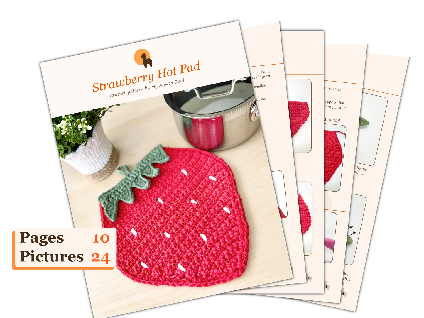 Strawberry Pot Holder Crochet Pattern - Instant Download PDF