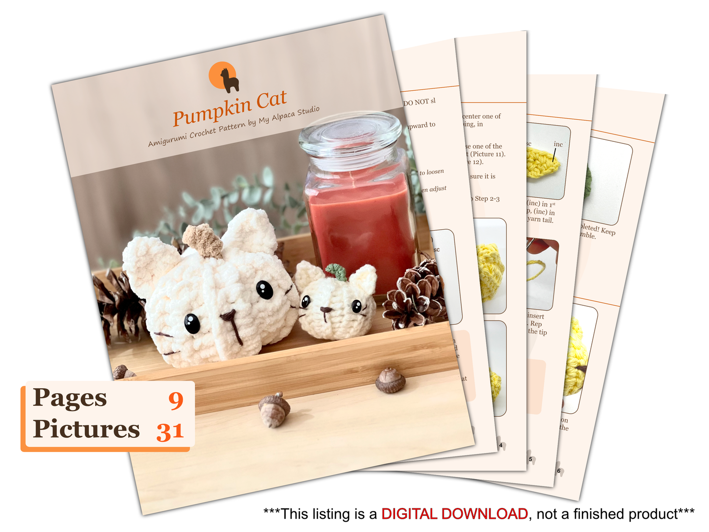 Pumpkin Cat in 2 sizes Crochet Pattern - Instant Download PDF
