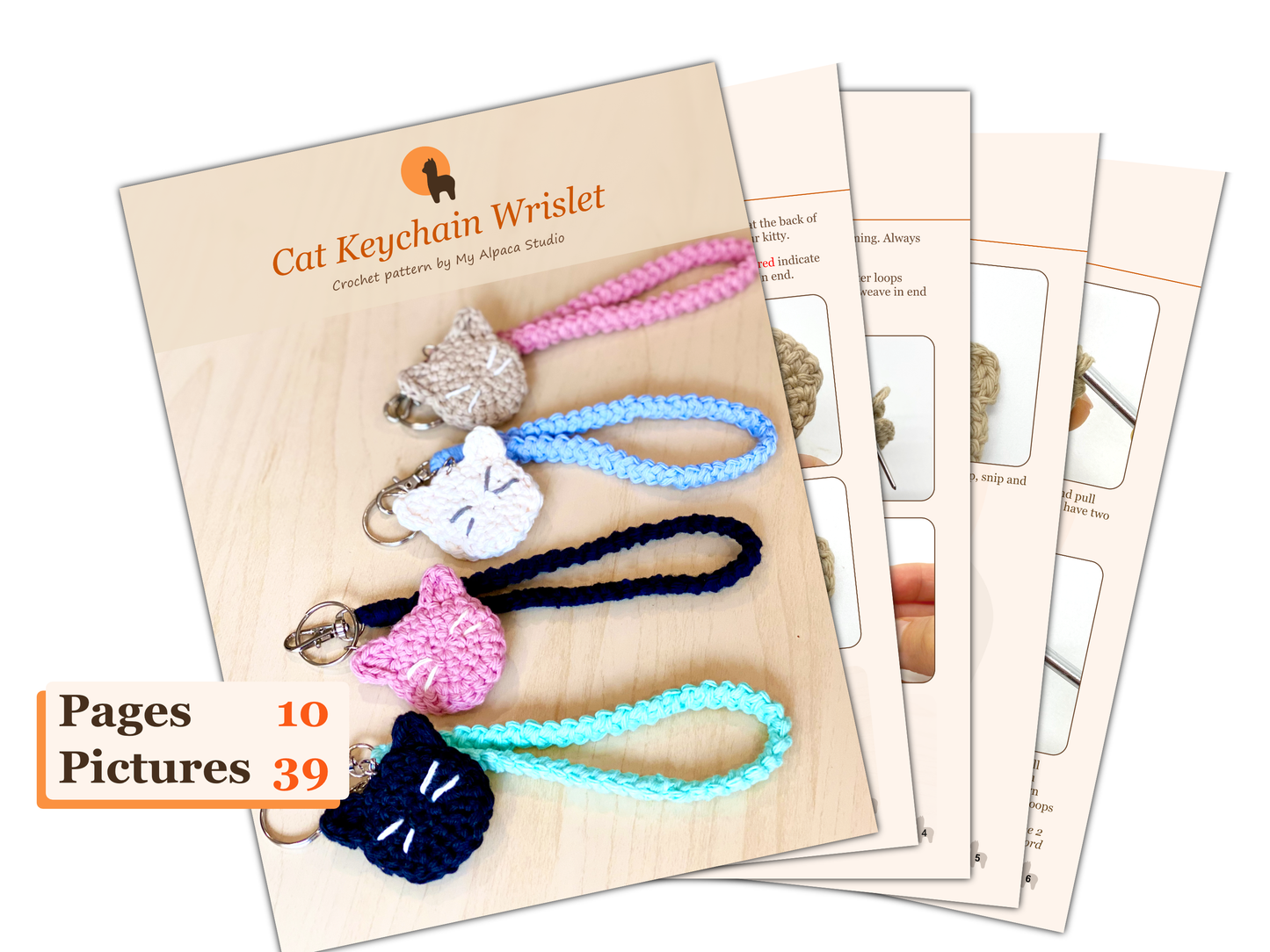 Cat Keychain Wristlet Crochet Pattern - Instant Download PDF