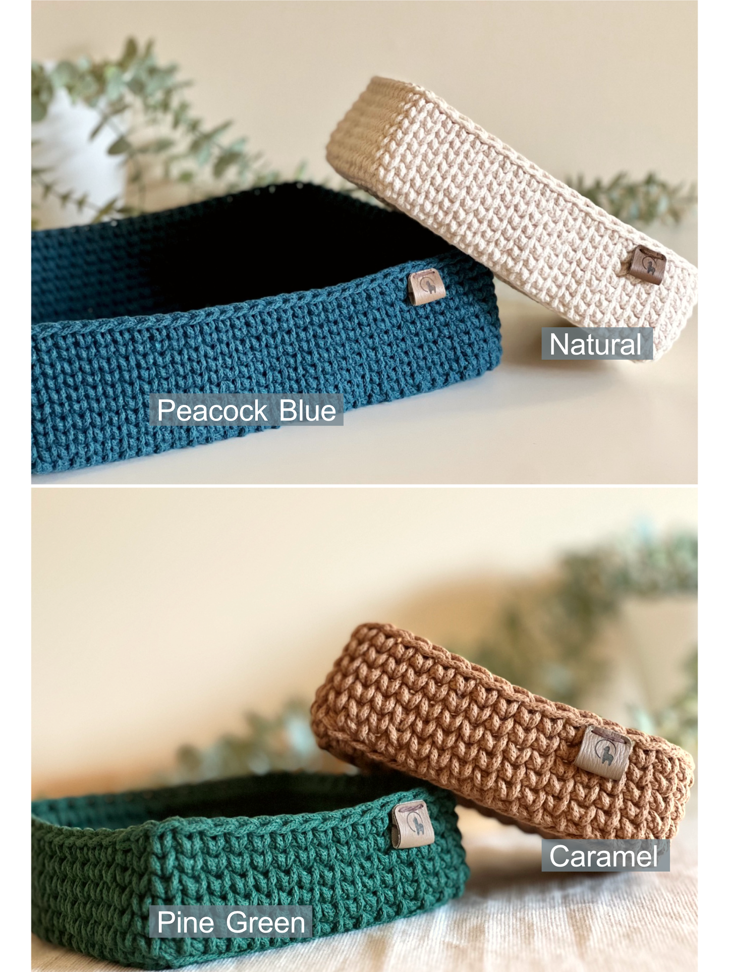 Rectangular Crochet Basket (Large or Small) - Cotton Storage Tray for Shelves & Desks